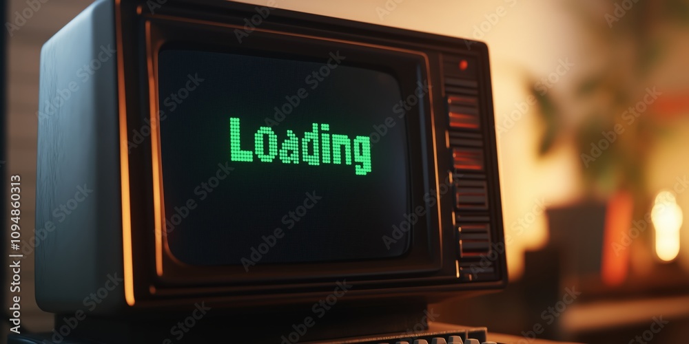 Fototapete A vintage computer screen loading interface, pixelated 