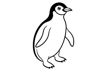 penguin waddling line art vector silhouette on white background