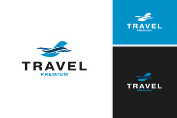 Obraz premium Bird and wave logo design for ocean or travel branding template vector illustration