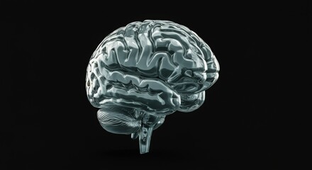 Obraz premium Brain Blue Glass Sculpture, Science Design, Reflective, Elegant Refracting Translucent Art