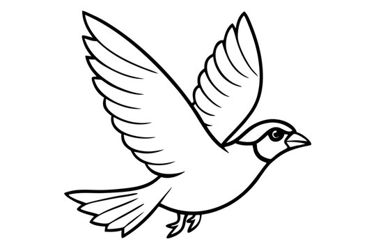 recommend clip art: sparrow in flight wings spread wide line art vector silhouette on white background