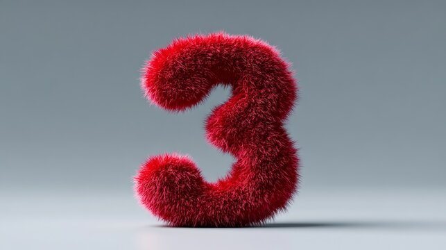 A red furry number 3 on a gray background