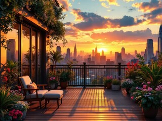 Obraz premium Sleek balcony terrace, modern design.