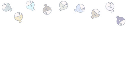 Cute Cartoon 9 Pastel Fish Border On Transparent Background With Empty Space. PNG Image, Minimal Style, Digital Art, Procreate Pocket
