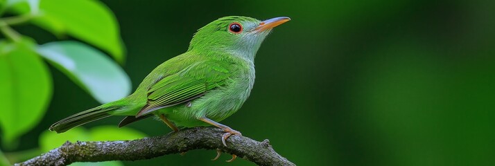Obraz premium A colorful green bird perched on a branch, embodying the vitality and beauty of wildlife.