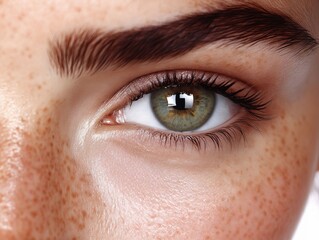 Obraz premium A close up of a woman's eye with freckles on her face