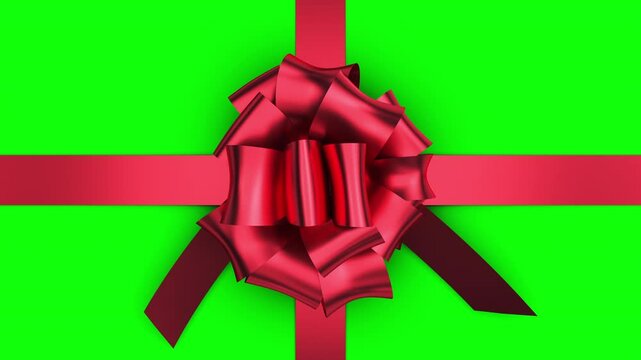 Gift Box Opening with Untying Ribbons and Big Bow Beautiful 3d Animation. Unpacking Giftbox, Elements on Green Screen Alpha Channel. Receiving Present Christmas Illustration. New Year Concept 4k.