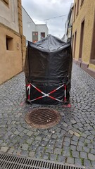 mobile road barricade on street in the town