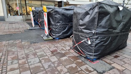 mobile road barricade on street in the town