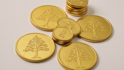 Trees on coins illustrate environmental sustainability through financial investments in natural growth