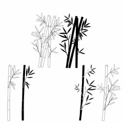 outline silhouette bamboo stalks with leaves in a mix of black and white line art. The design varies in density, creating a minimalist and natural aesthetic