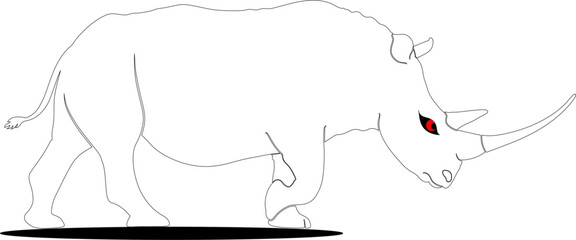 Majestic not Silhouette of a Powerful Rhino: A Striking Illustration with a Piercing Red Eye and Prominent Horn, Showcasing Strength, Resilience, and the Beauty of Wildlife
