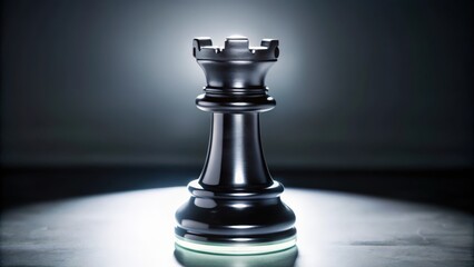 A Single Black Chess Rook in a Spotlight