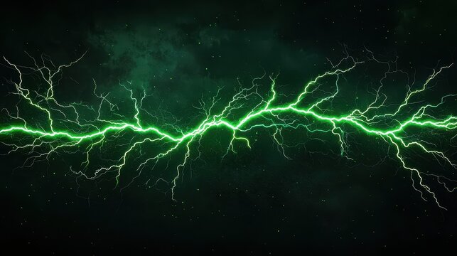 Captivating Green Lightning Strikes Illuminating a Dark, Starry Sky, Creating a Stunning Visual of Electric Energy and Natural Power in the Atmosphere