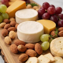 Vegan cheese platter featuring cashews  almonds paired with grapes nuts  crackers