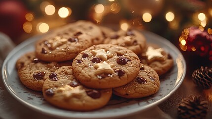 Festive Christmas Cookies with Red and Green Sprinkles on a Plate