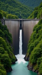 A captivating image showcases hydropowers environmental friendliness through a photo of a verdant forest surrounding a modern dam