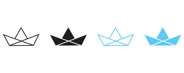 Origami paper boat icon vector, paper boat vector icon set, flat style boat icon set isolated on white background.