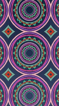 Colorful pattern with transformation of basic geometric shapes. Abstract art background. Digital seamless loop animation. 2d. Vertical