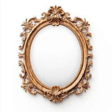 An ornate golden mirror frame with intricate detailing, designed for reflection and decoration.