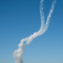 JetRocket smoke trail with white line clouds of vapor against a clear realistic background