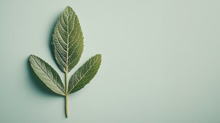 Fresh mint leaves on a pastel green background