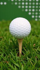 Close-up of eco-friendly golf ball on tee amidst verdant grass