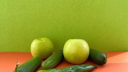 cucumber and apples, green fruits, healthy eating