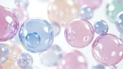 Pastel-colored glass bubbles on a white background