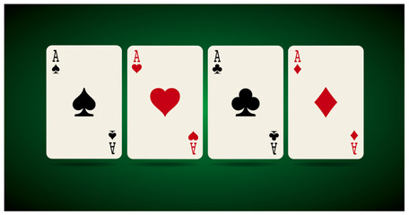 four aces on green, vector illustration
