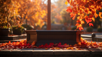 A Vibrant Autumn Scene Featuring a Dark Forest