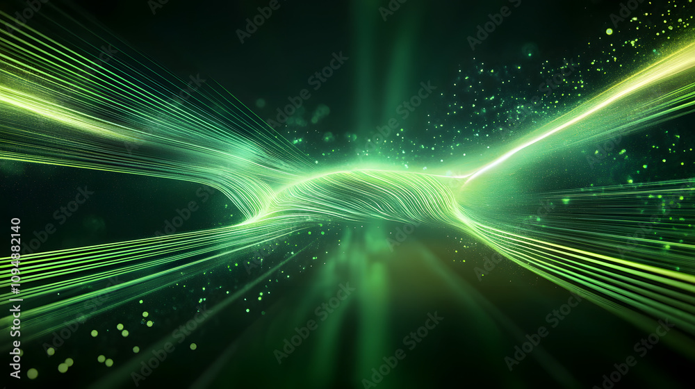 Wall mural futuristic speed motion with green rays of light abstract background