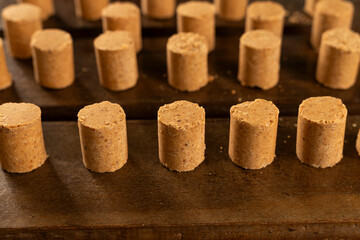 Sweet Brazilian Peanut Called Paçoca on a wooden desk