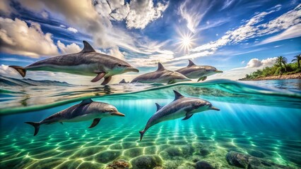Captivating Long Exposure of Dolphins Swimming Gracefully Under Water, Showcasing the Beauty of Nature and Marine Life in Stunning Clarity for Photography Enthusiasts and Nature Lovers