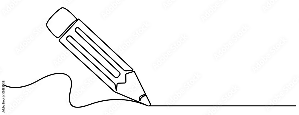 Poster pencil vector illustration with continuous one single line drawing isolated on white background. pen