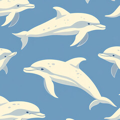 Fototapeta premium On a pastel blue background, small silhouettes of dolphins are arranged in a pattern