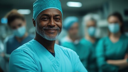 Fototapeta premium Smiling male surgeon radiating warmth and confidence