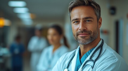 Obraz premium Charming doctor in scrubs with stethoscope