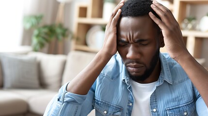 Person sitting in a dimly lit room, holding head with both hands, looking distressed. Symbolizing stress and mental strain due to a nerve disorder.
