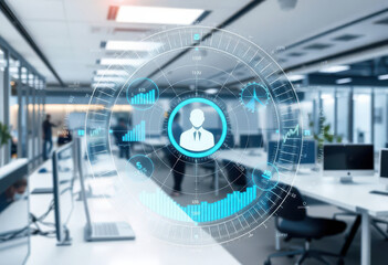 Futuristic Office Features Holographic Employee Productivity Data