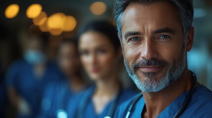 Fototapeta premium Thoughtful Male Doctor Looking Directly at the Camera