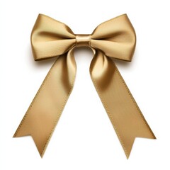 Fototapeta premium A shiny gold ribbon bow with two trailing tails, perfect for gift wrapping or decorative purposes.