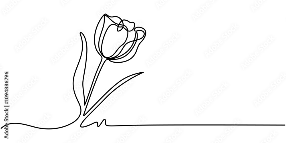 Poster tulip continuous line icon, flower drawing mono line. continuous line icon on white background. a si