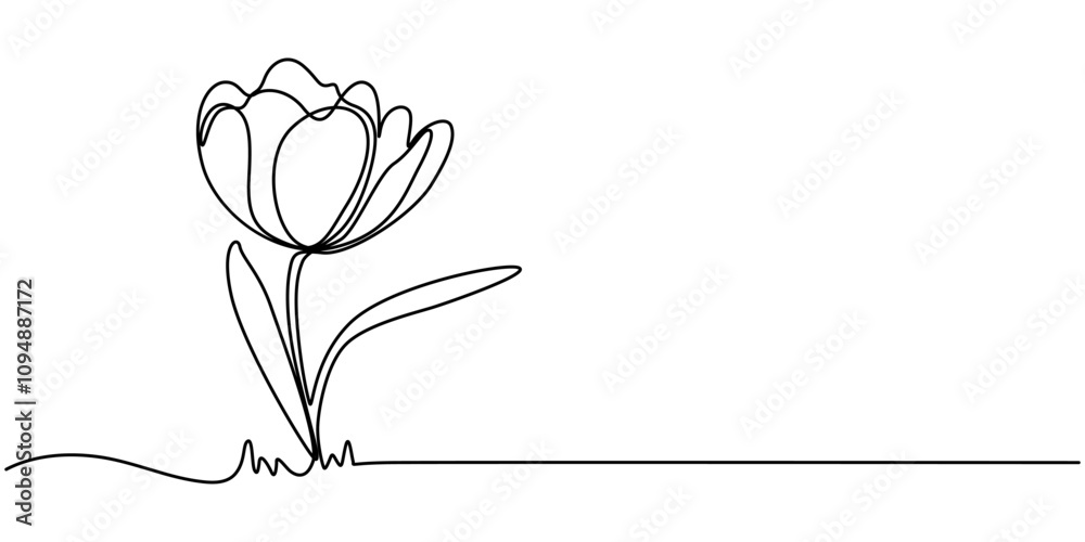 Poster tulip continuous line icon, flower drawing mono line. continuous line icon on white background. a si