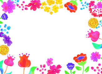 水彩画タッチの花柄ベクターイラストフレーム