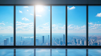 Fototapeta premium Bright and Spacious Modern Urban Office with Glass Windows Background