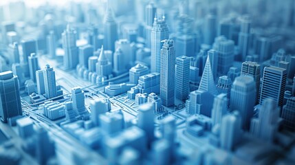 Obraz premium A detailed 3D model of a cityscape showcasing various skyscrapers and urban design.
