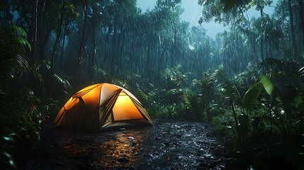 rain on the tent in the forest, tropic, quiet, calm, peaceful, meditation, camping, night, relax