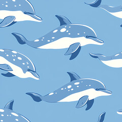 Obraz premium On a pastel blue background, small silhouettes of dolphins are arranged in a pattern