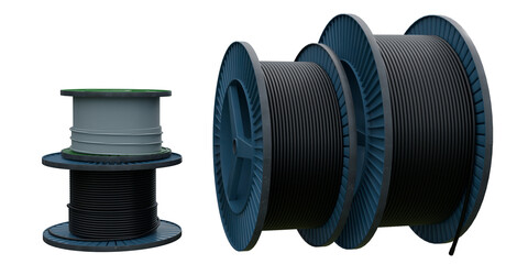 Metal cable drum set isolated on white